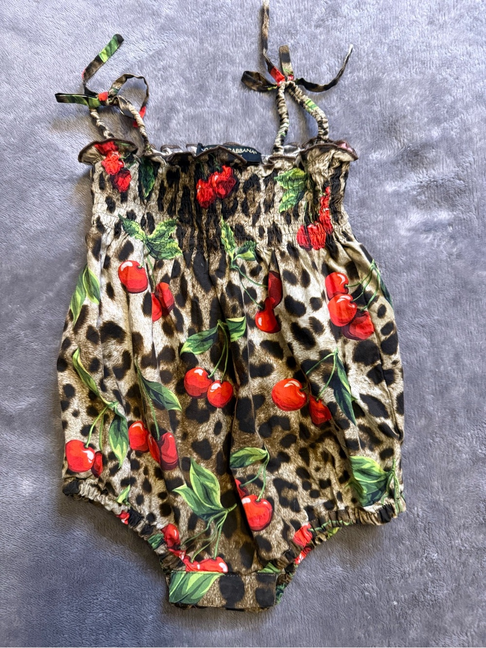 Dolce & Gabbana Baby Cherry Leopard Print Bubble Romper 6-9 Months